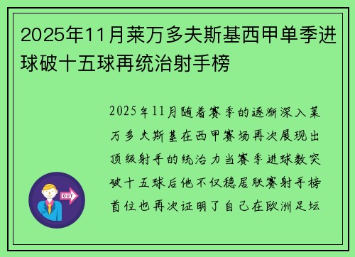 2025年11月莱万多夫斯基西甲单季进球破十五球再统治射手榜 2025年11月莱万多夫斯基西甲单季进球破十五球再统治射手榜